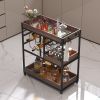 3 Tier Industrial Rolling Serving Cart with Lockable Wheels, Wine Rack Cart with Glass Holder for Indoor and Outdoor