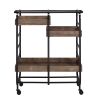 Black and Walnut Serving Cart with 3 Adjustable Trays