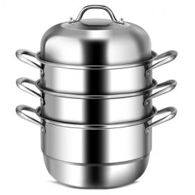 Multi Tiers Kitchen Pan Cookware Stainless Steel Steamer Set (Material: Stainless steel+ tempered glass, Color: Silver)